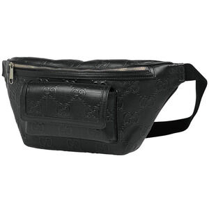 Gucci GG Embossed Belt Bag Waist Body Bum Crossbody Belt Leather Black